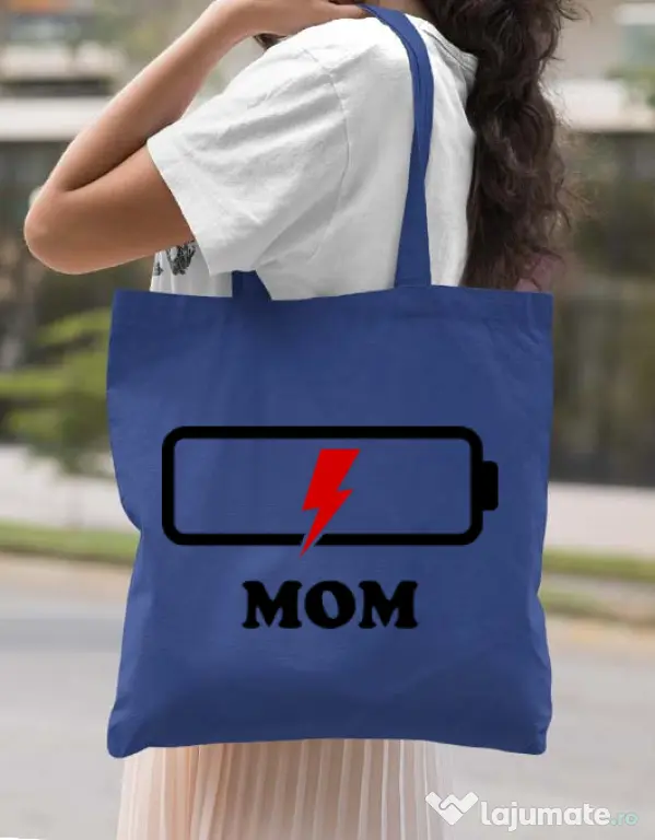 Sacosa din panza Mom battery Albastru regal