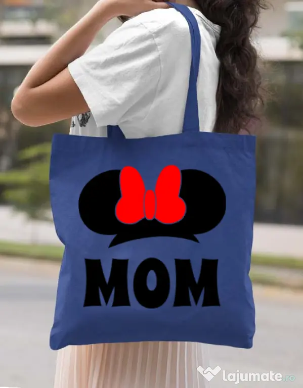 Sacosa din panza Mouse mom Albastru regal