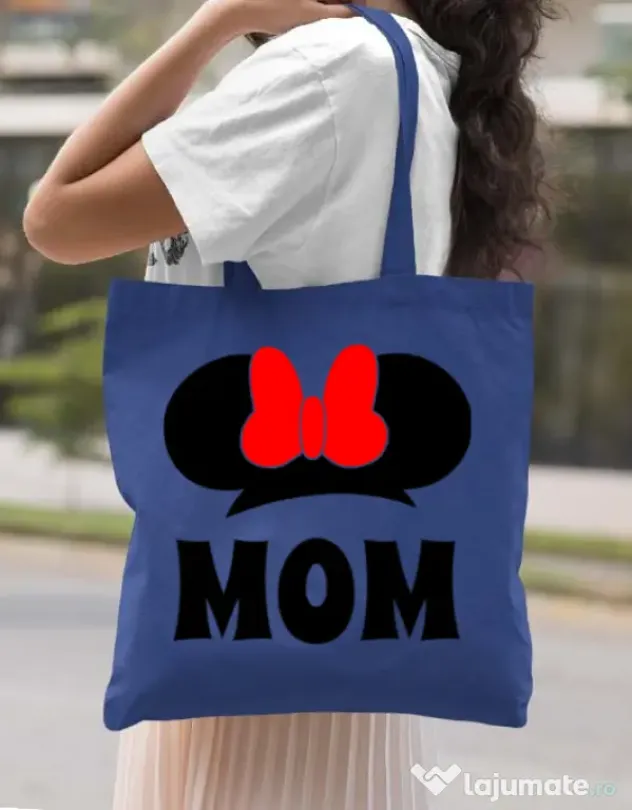 Sacosa din panza Mouse mom Albastru regal