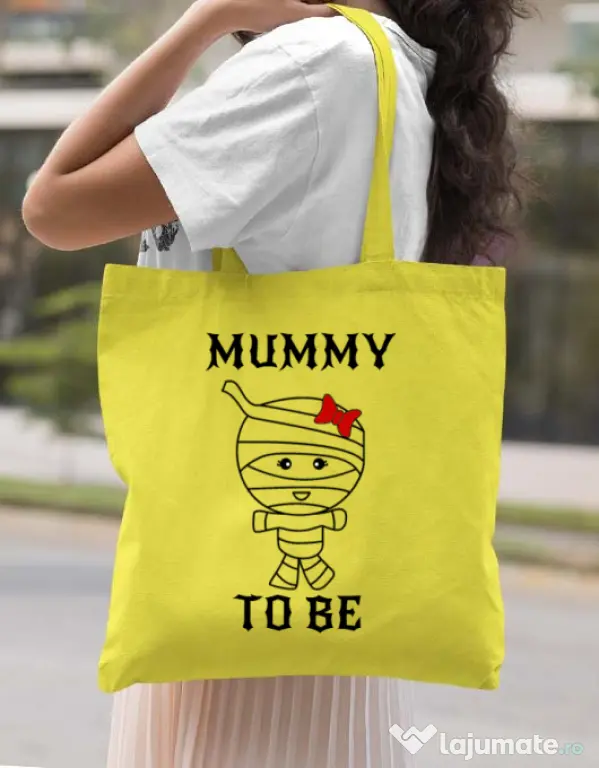 Sacosa din panza Mummy to be girl Galben