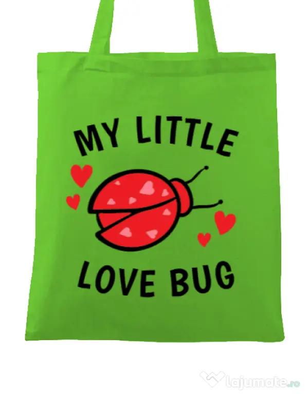 Sacosa din panza My little love bug Verde mar