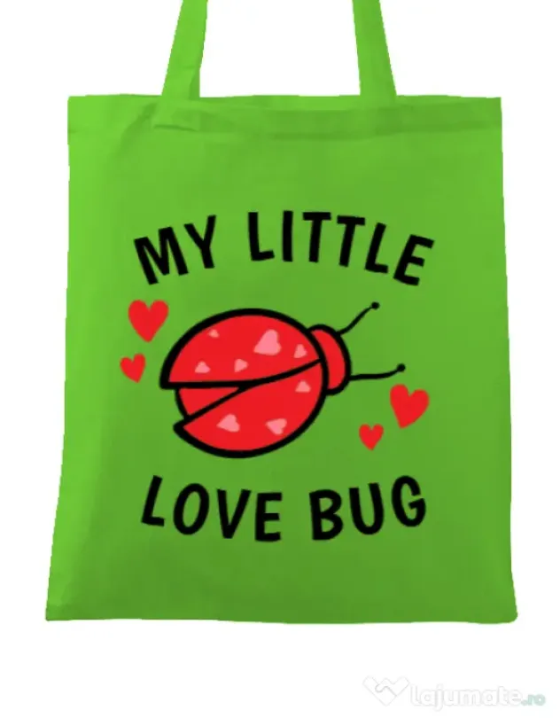 Sacosa din panza My little love bug Verde mar