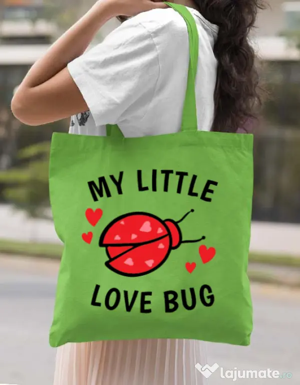 Sacosa din panza My little love bug Verde mar