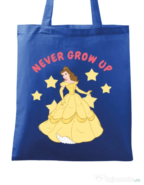 Sacosa din panza Never grow up Albastru regal