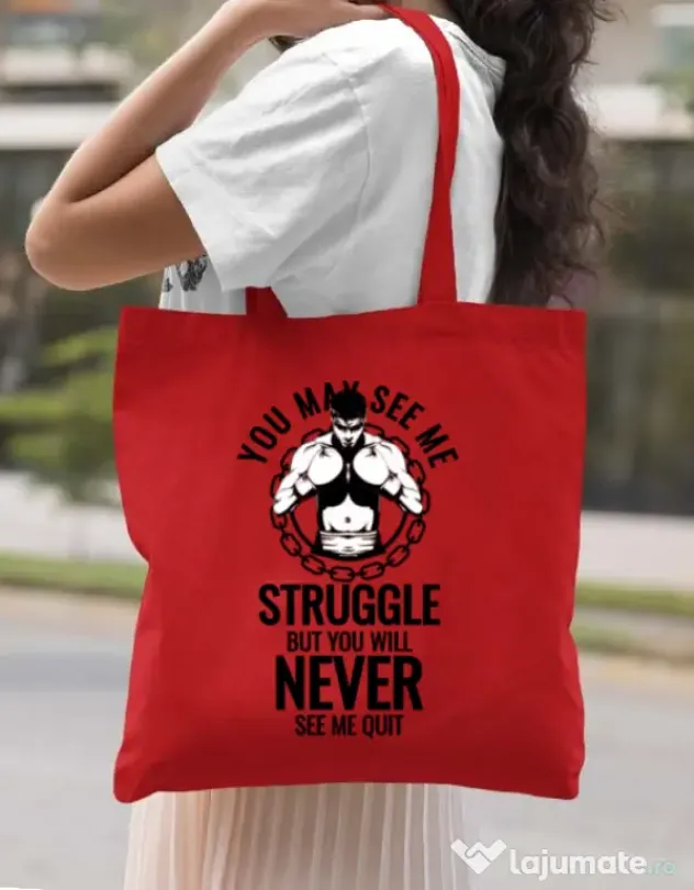 Sacosa din panza Never quit Rosu