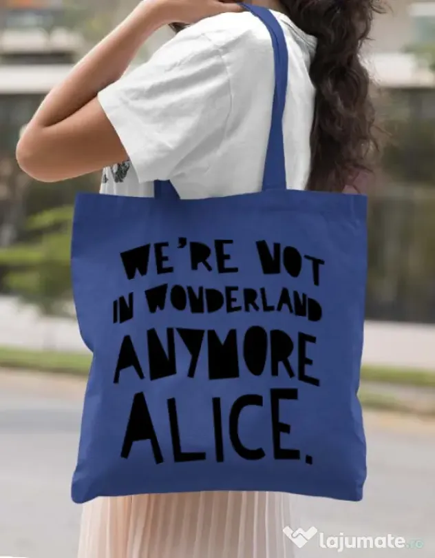 Sacosa din panza Not in wonderland Albastru regal