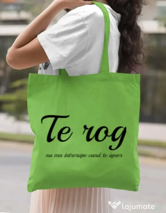 Sacosa din panza Nu ma intrerupe Verde mar