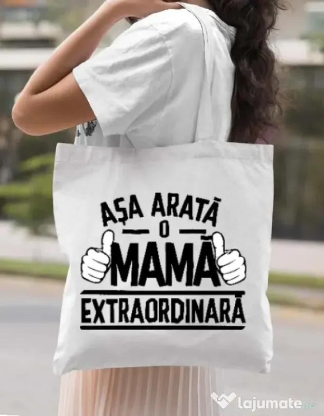 Sacosa din panza O mama extraordinara Alb