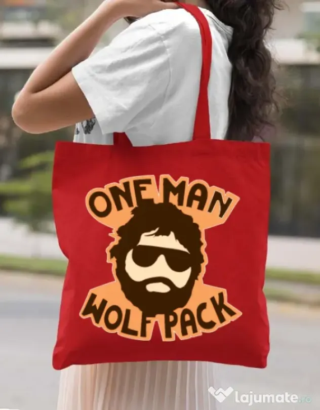 Sacosa din panza One man wolf pack Rosu