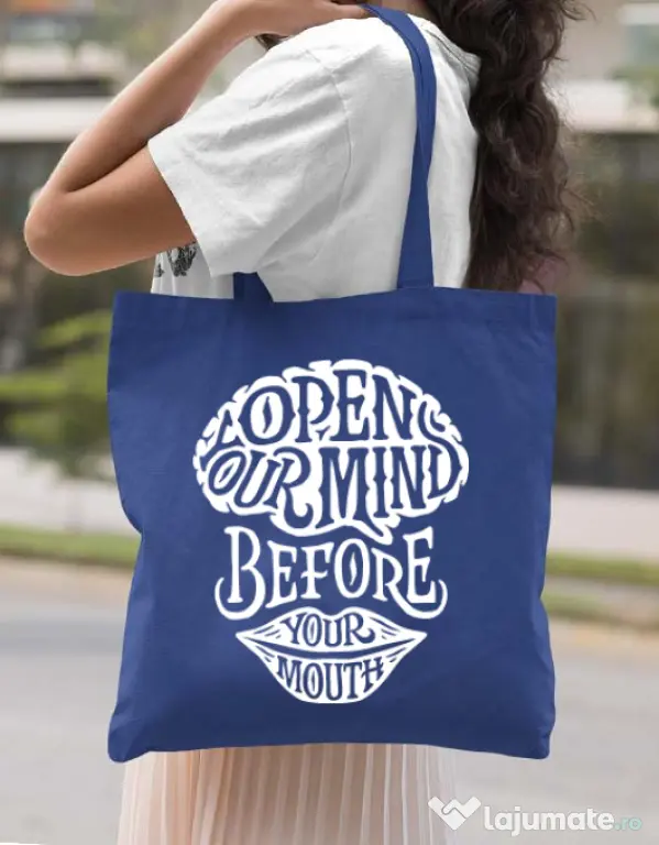 Sacosa din panza Open your mind Albastru regal