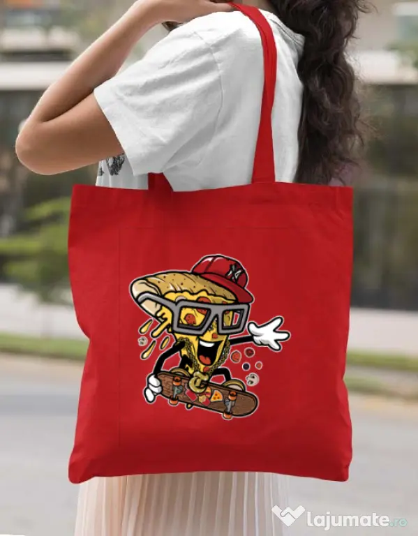 Sacosa din panza Pizza Skater Rosu