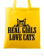 Sacosa din panza Real girls love cats Galben