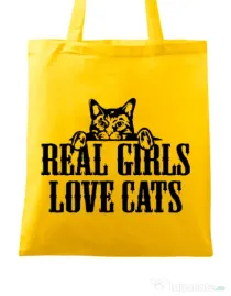 Sacosa din panza Real girls love cats Galben