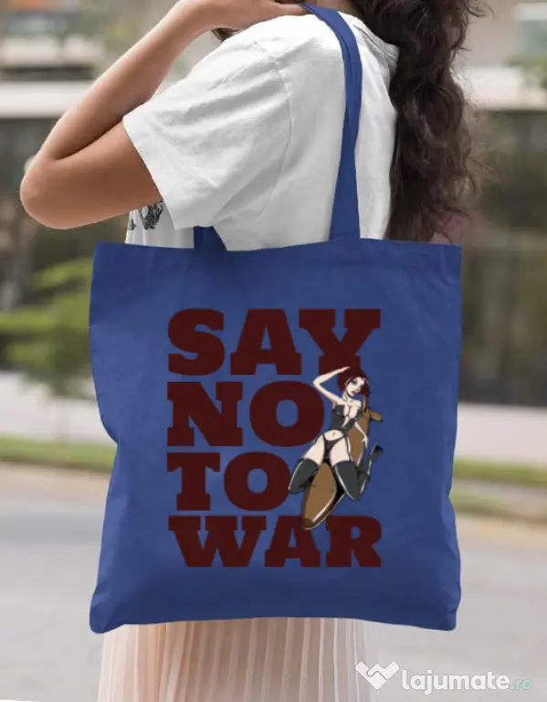 Sacosa din panza Say no to war Albastru regal