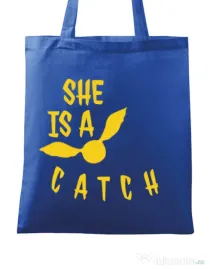 Sacosa din panza She is a catch Albastru regal