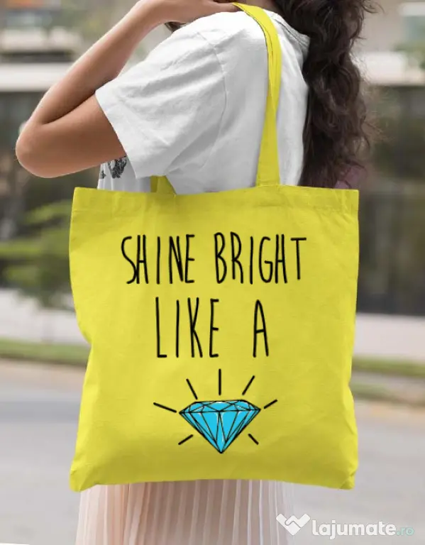 Sacosa din panza Shine bright like a diamond Galben