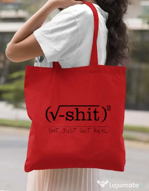Sacosa din panza Shit just got real Rosu