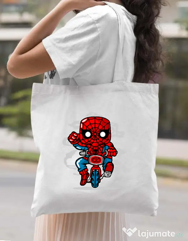 Sacosa din panza Spidey Minibike Alb