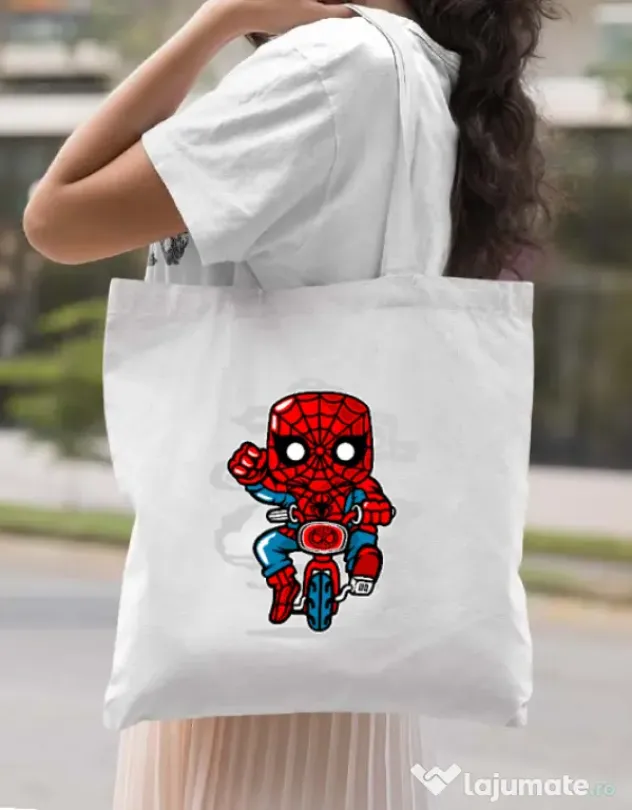 Sacosa din panza Spidey Minibike Alb