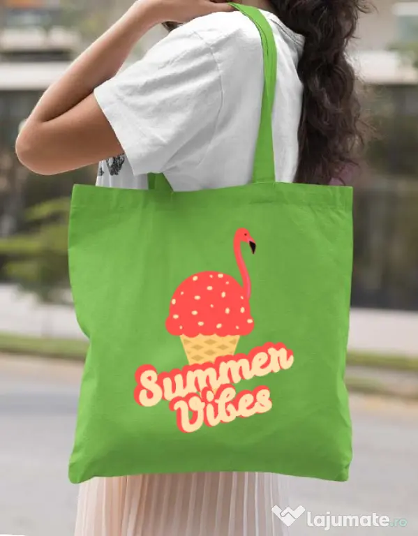 Sacosa din panza Summer Vibes Verde mar