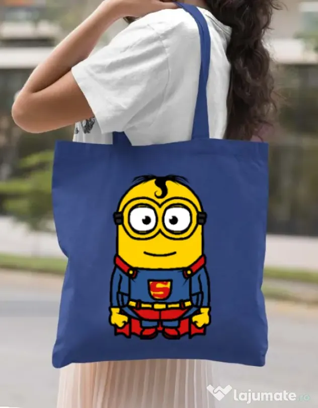 Sacosa din panza Super minion Albastru regal