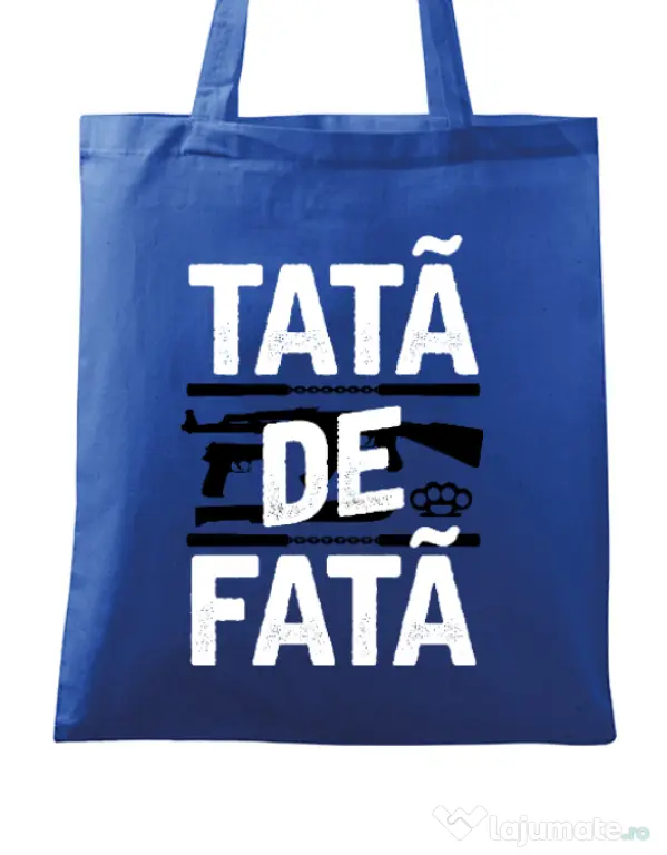 Sacosa din panza Tata de fata Albastru regal