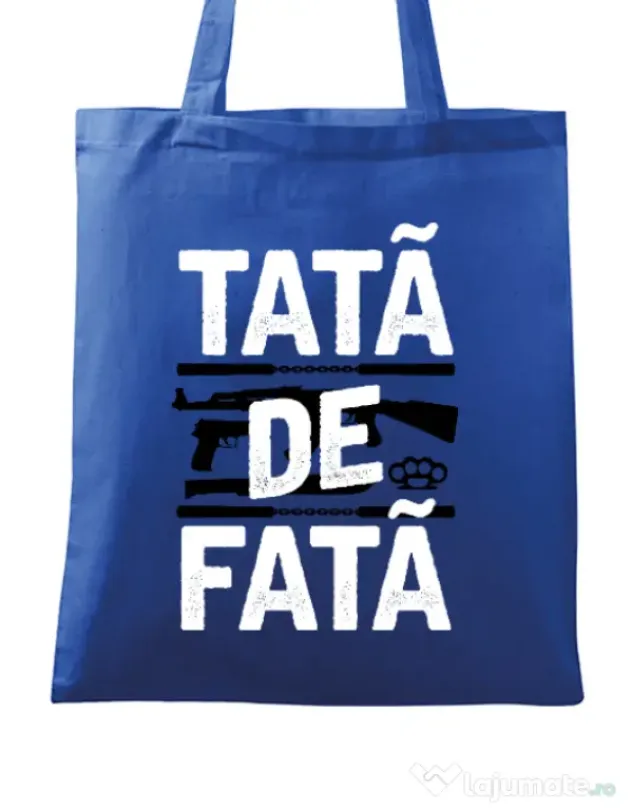 Sacosa din panza Tata de fata Albastru regal