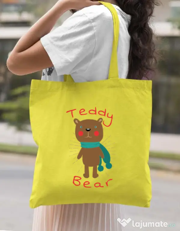 Sacosa din panza Teddy bear Galben