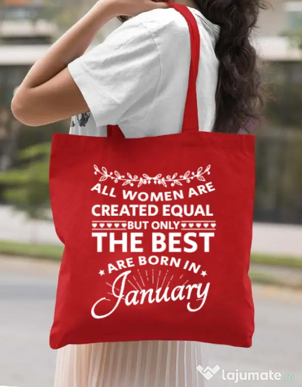 Sacosa din panza The best women are born in January Rosu