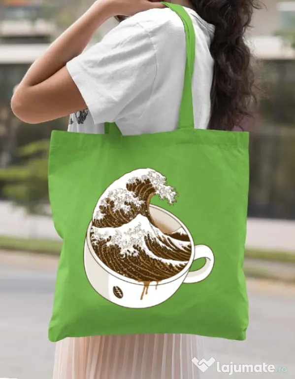 Sacosa din panza The Great Wave off Coffee Verde mar