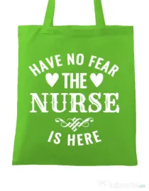 Sacosa din panza The nurse is here Verde mar