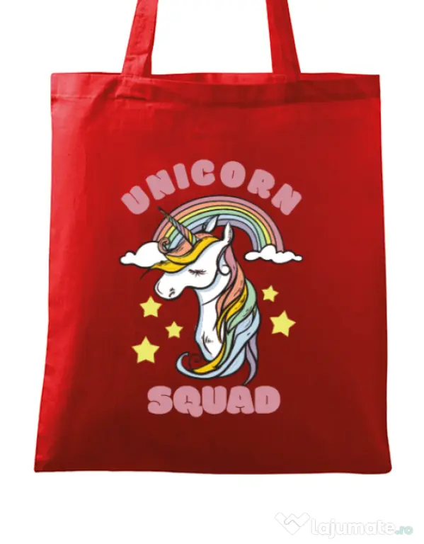 Sacosa din panza Unicorn squad Rosu
