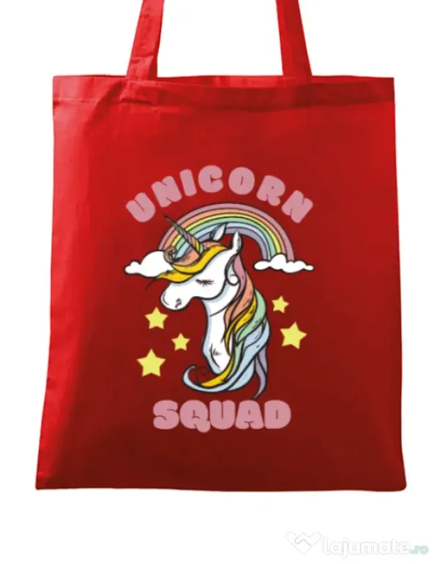 Sacosa din panza Unicorn squad Rosu