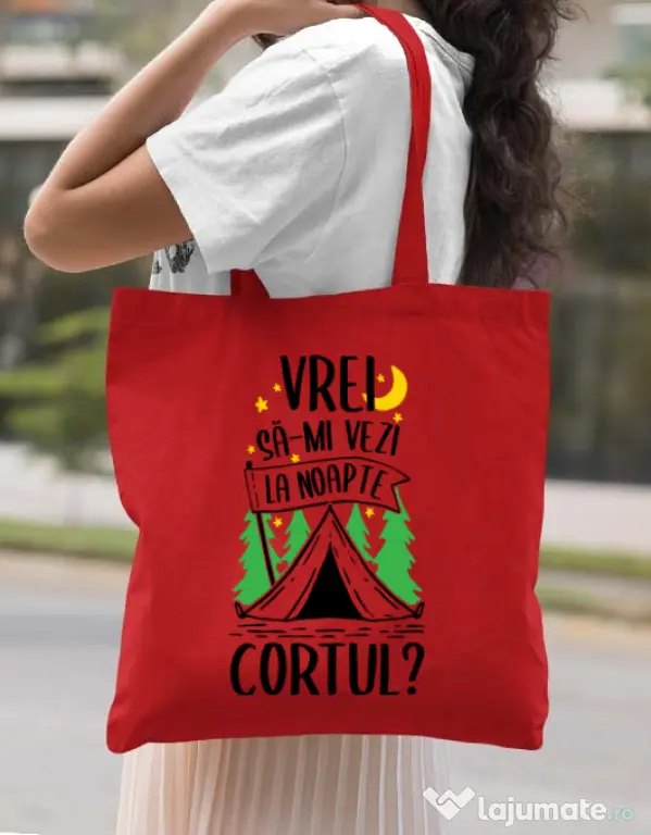 Sacosa din panza Vrei sa-mi vezi la noapte cortul? Rosu