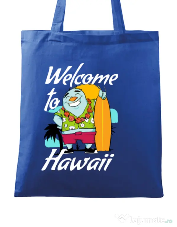 Sacosa din panza Welcome to Hawaii Albastru regal