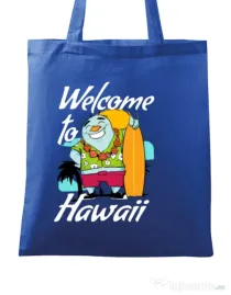 Sacosa din panza Welcome to Hawaii Albastru regal