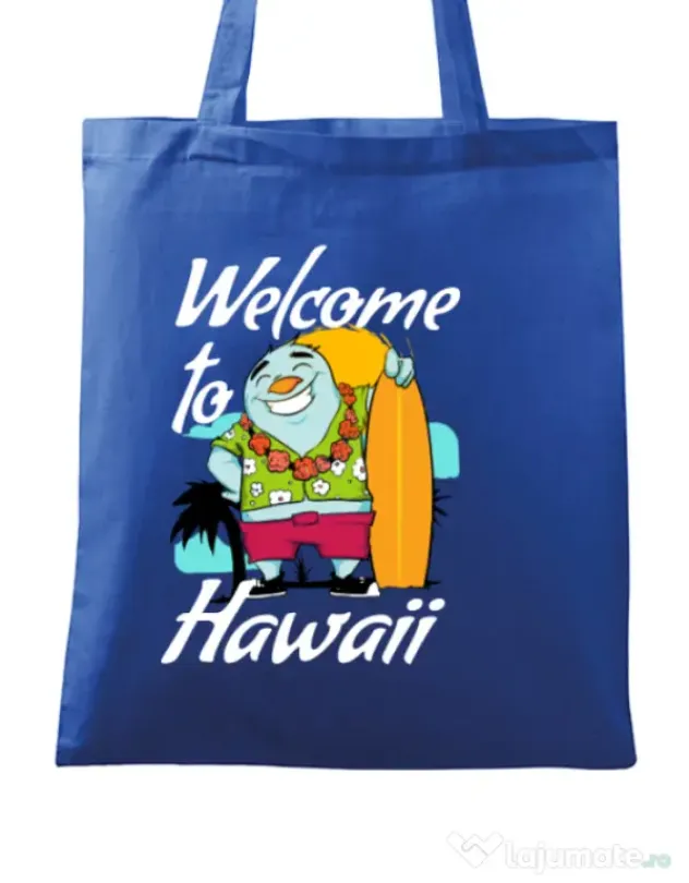 Sacosa din panza Welcome to Hawaii Albastru regal