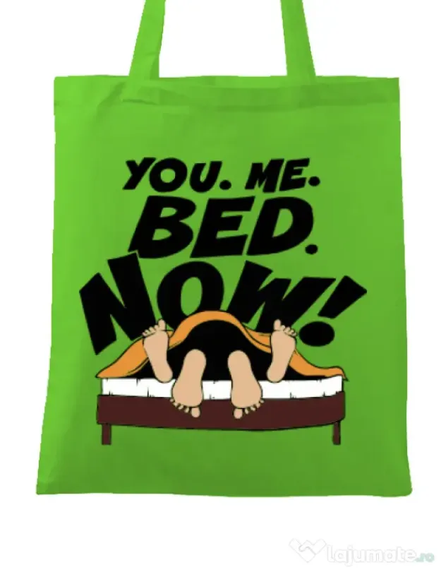 Sacosa din panza You me bed now Verde mar