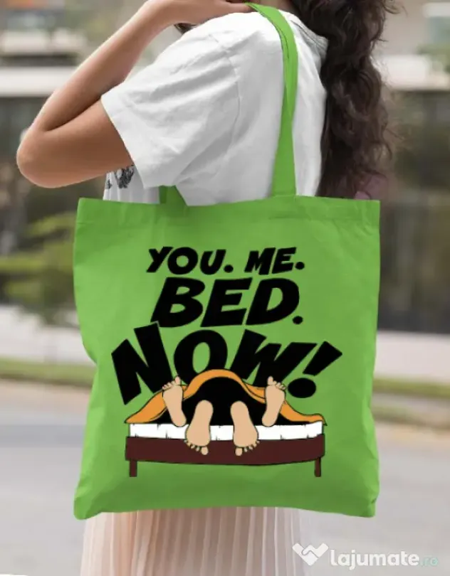 Sacosa din panza You me bed now Verde mar
