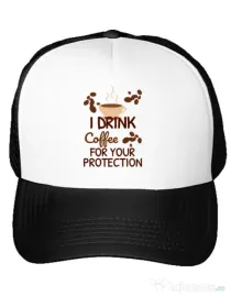 Sapca personalizata Coffee for protection Alb