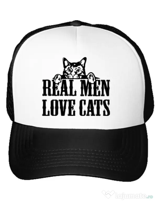 Sapca personalizata Real men love cats Alb