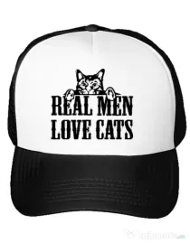 Sapca personalizata Real men love cats Alb