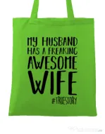 Sacosa din panza Awesome wife Verde mar