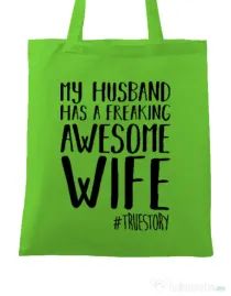 Sacosa din panza Awesome wife Verde mar