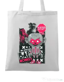 Sacosa din panza Bad monkey Alb
