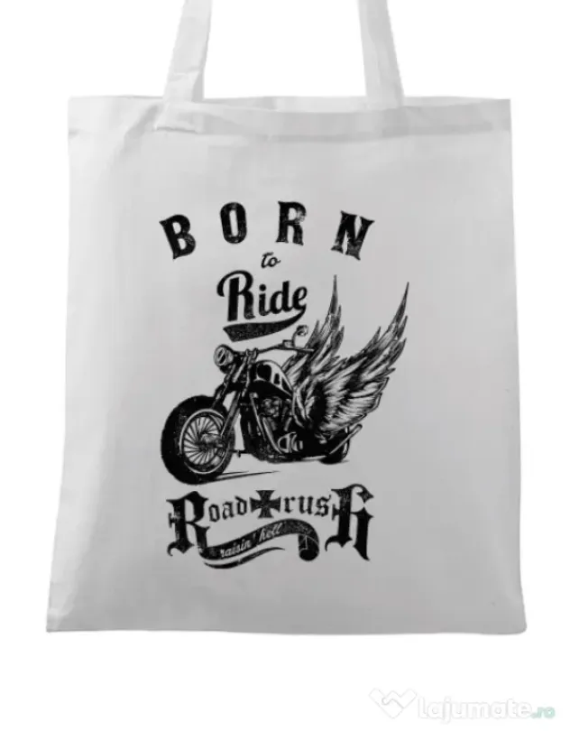Sacosa din panza Born to ride Alb