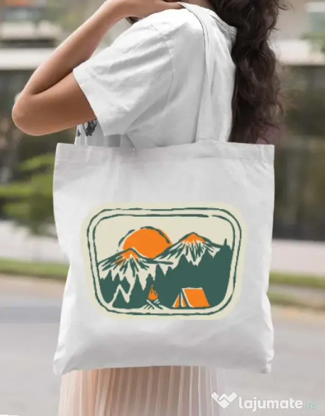 Sacosa din panza Camping badge Alb