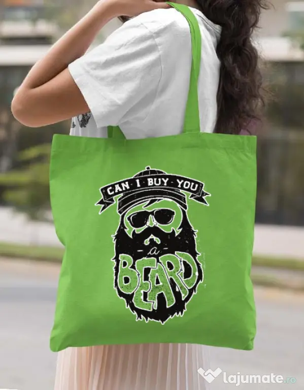 Sacosa din panza Can i buy you a beard Verde mar