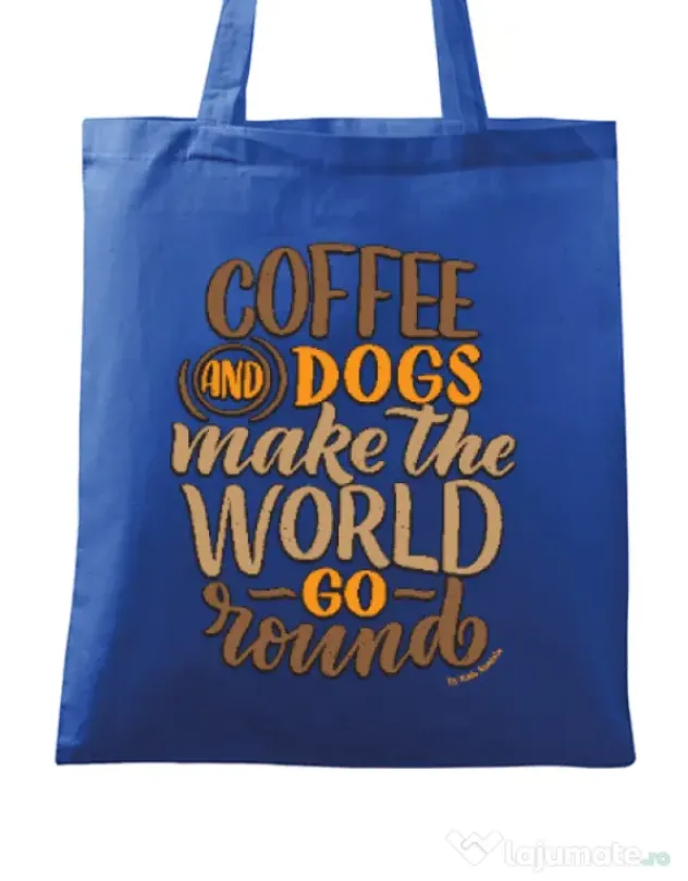 Sacosa din panza Coffee and dogs Albastru regal