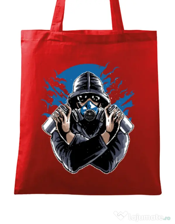 Sacosa din panza Graffiti gas mask Rosu